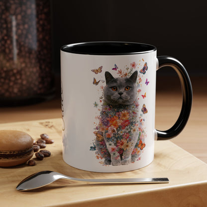 British Blue Cat #2 Personalized Accent Mugs, 11oz