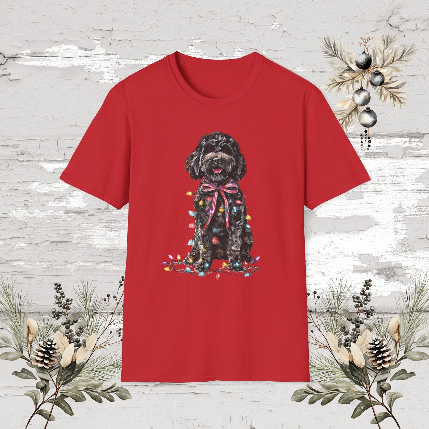 Cockapoo/Cavoodle Fairy Lights Christmas T shirt.
