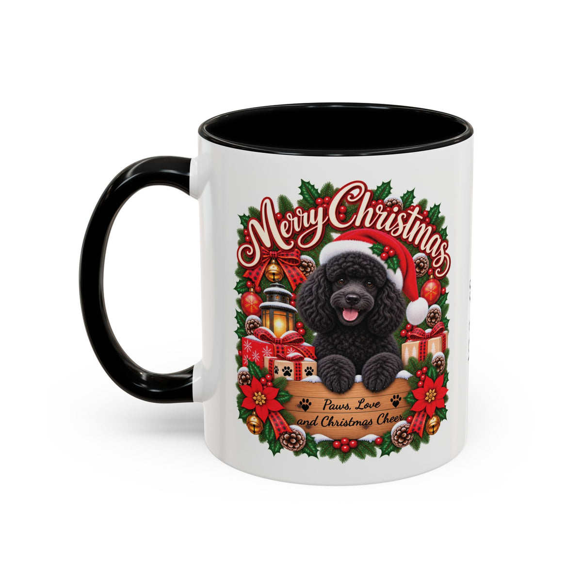 Poodle #2 Merry Christmas, personalised accent colour 11oz mug