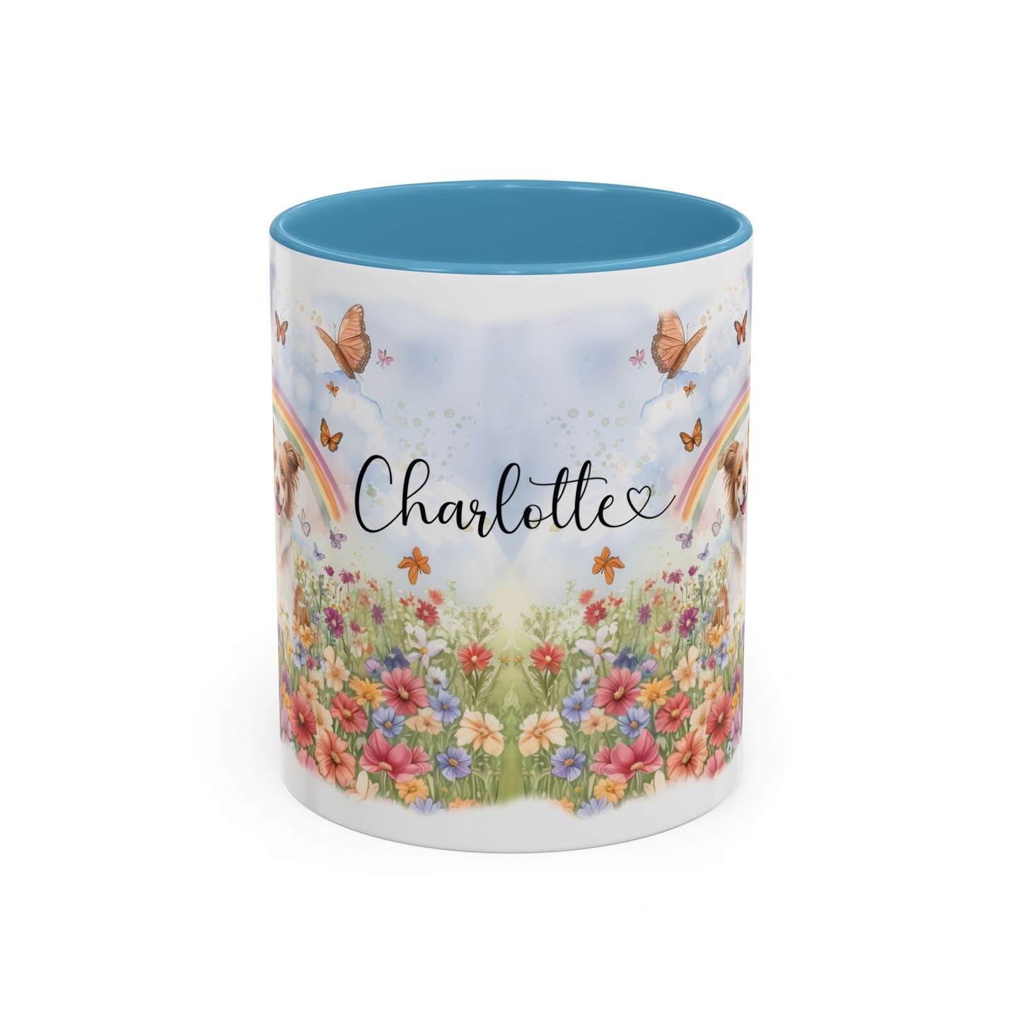 Border Collie, Red Merle Rainbow Personalized Accent Mugs, 11oz