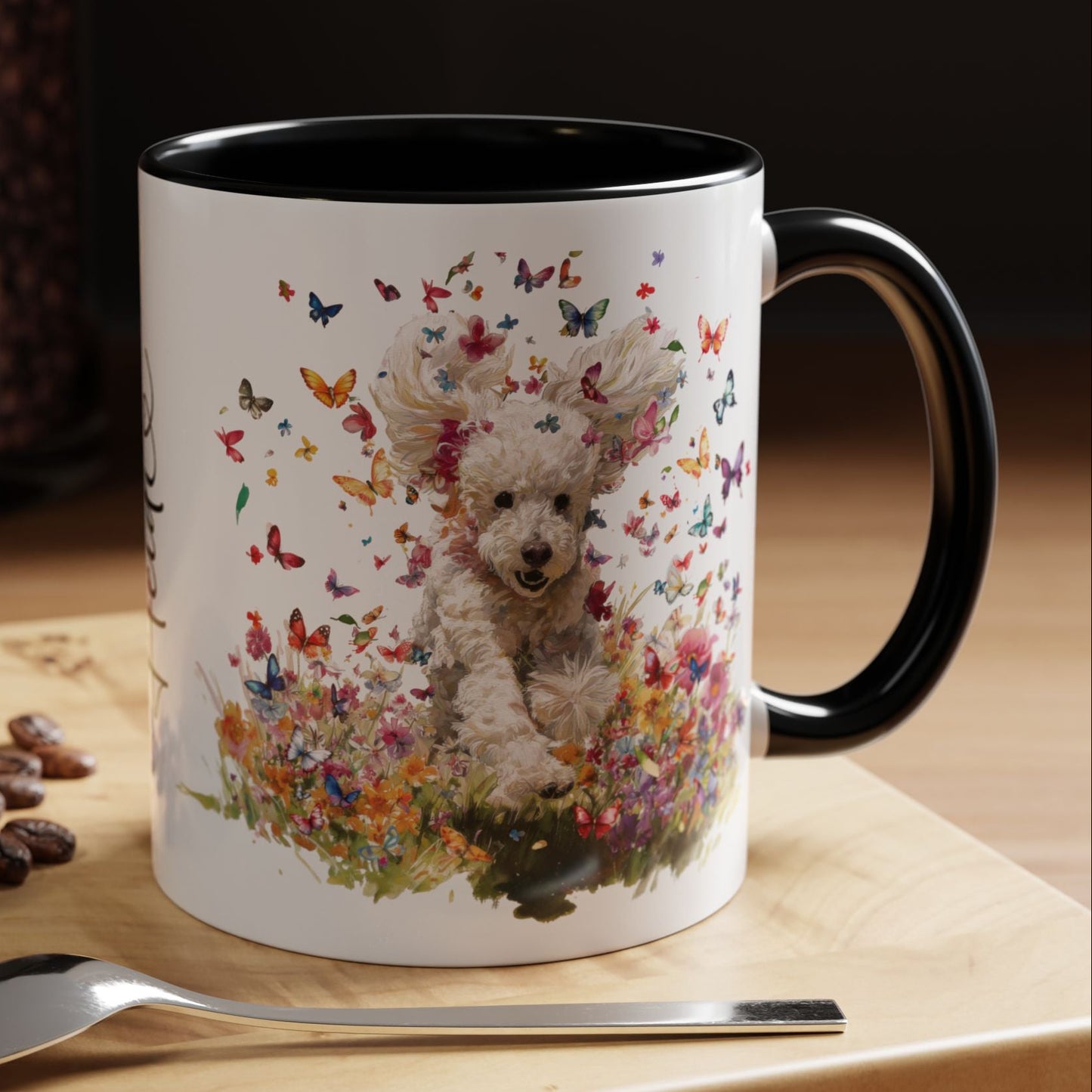 Poodle Butterfly Personalized Accent Mugs, 11oz