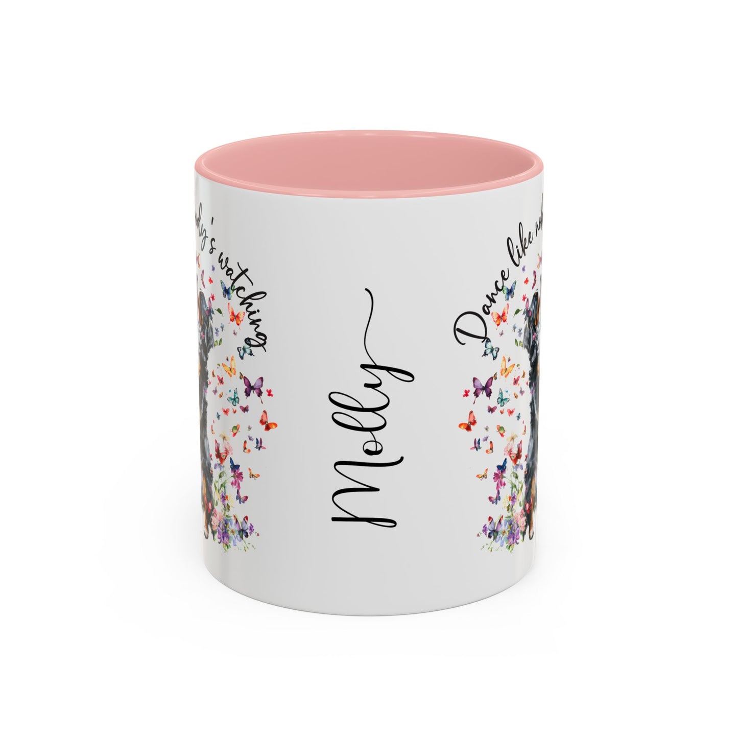 Bernese Mountain Dog "Dance like nobody's watching" personalized colourful Mugs, 11oz