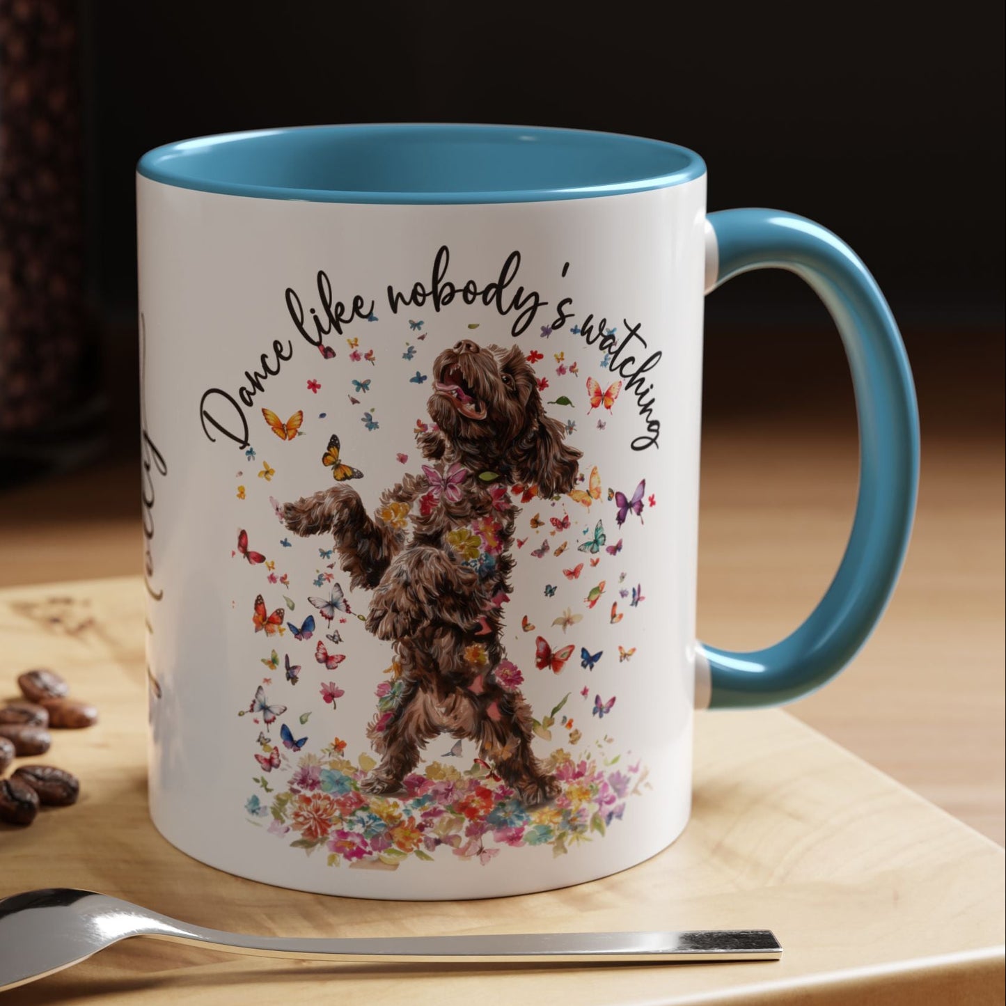 Cockapoo/Cavapoo "Dance like nobody's watching" personalized colourful Mugs, 11oz