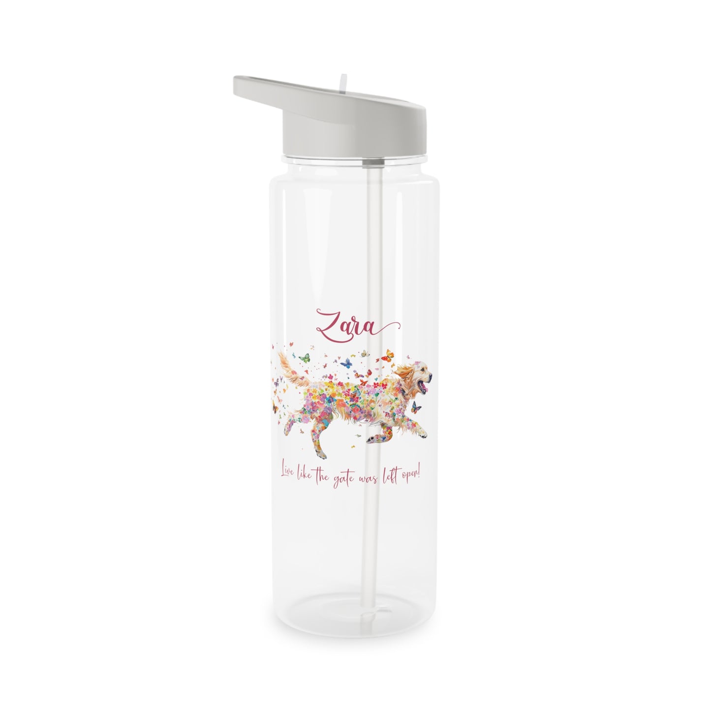 Water Bottle, Personalized, Golden Retriever "Live like the gate was left open". 2 sizes