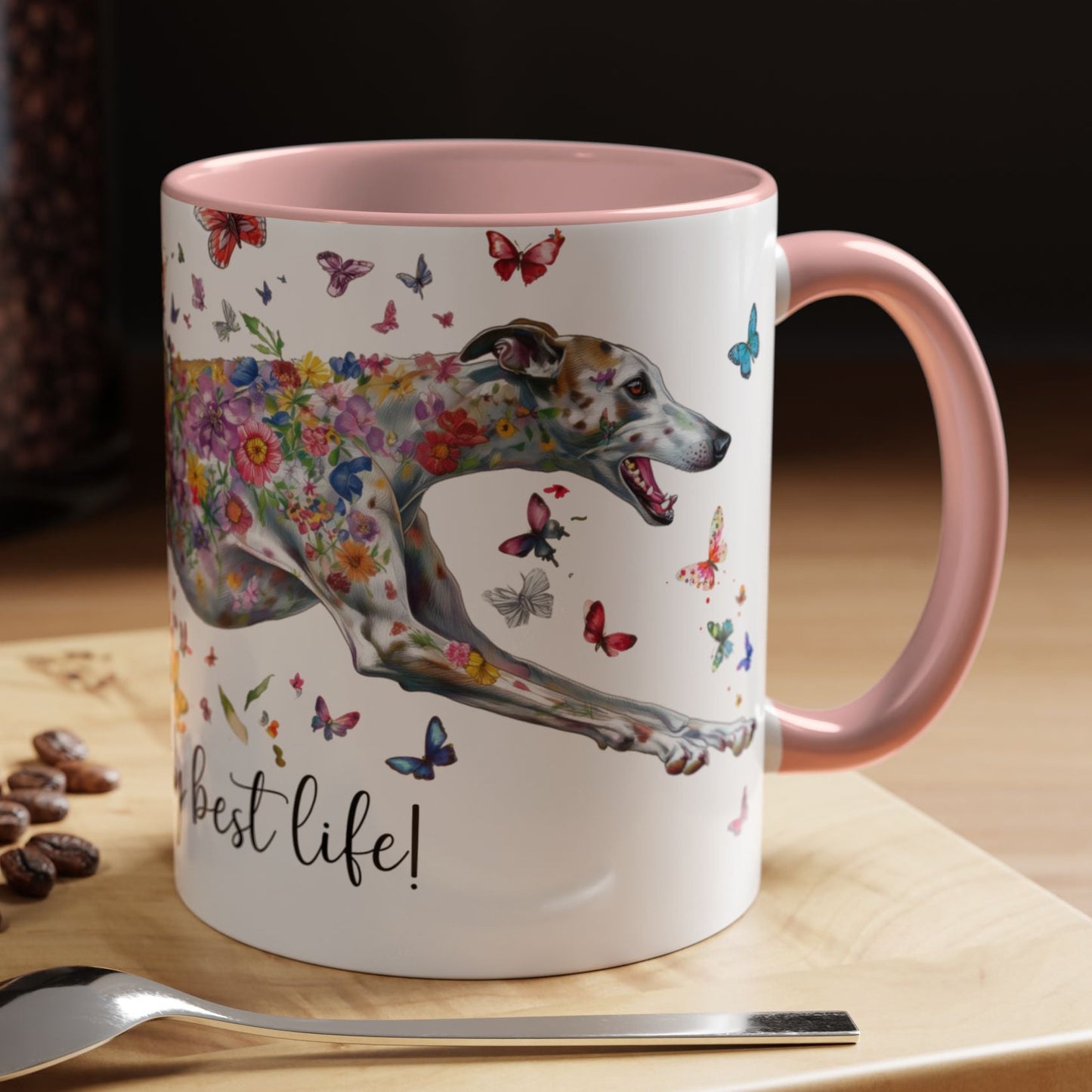 Greyhound #5 Living my best life, Accent Mugs, 11oz