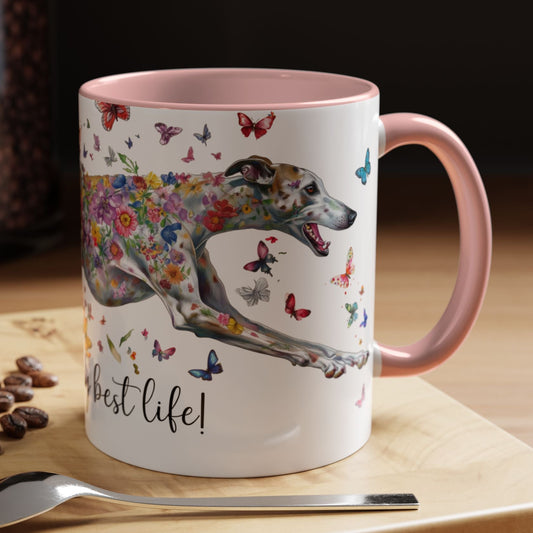 Greyhound #5 Living my best life, Accent Mugs, 11oz