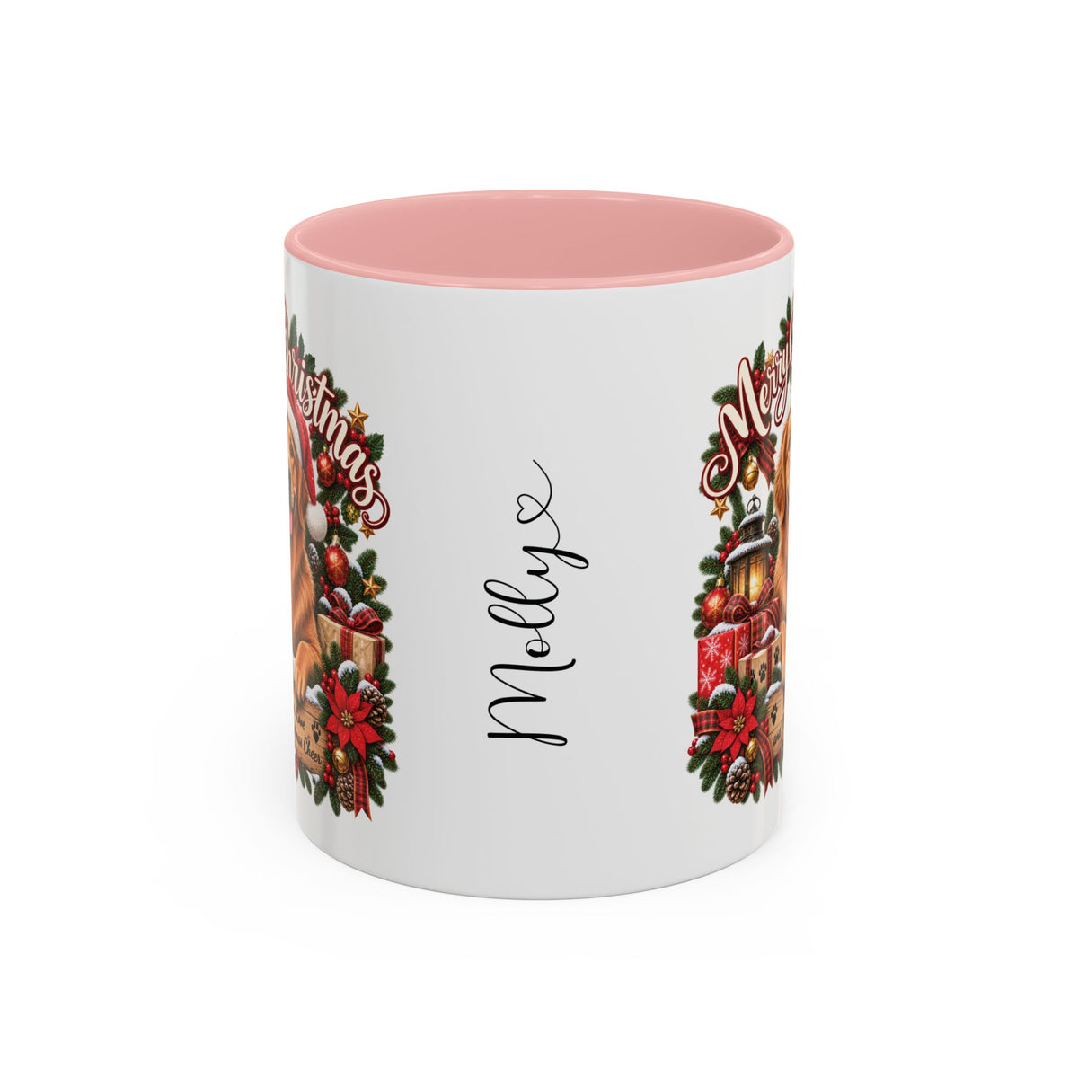 Golden Retriever Merry Christmas, personalised accent colour 11oz mug