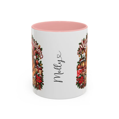 Golden Retriever Merry Christmas, personalised accent colour 11oz mug