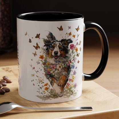Australian Shepherd running Personalized Accent Mugs, 11oz