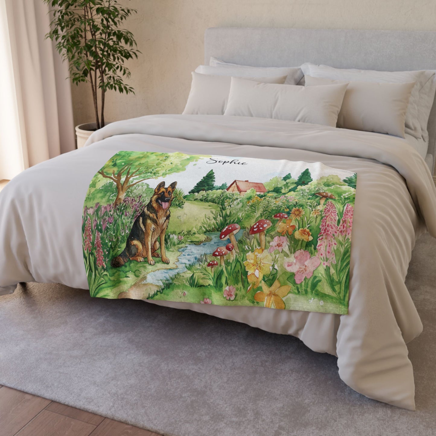 German Shepherd #1 Cottage Garden Personalised Blanket