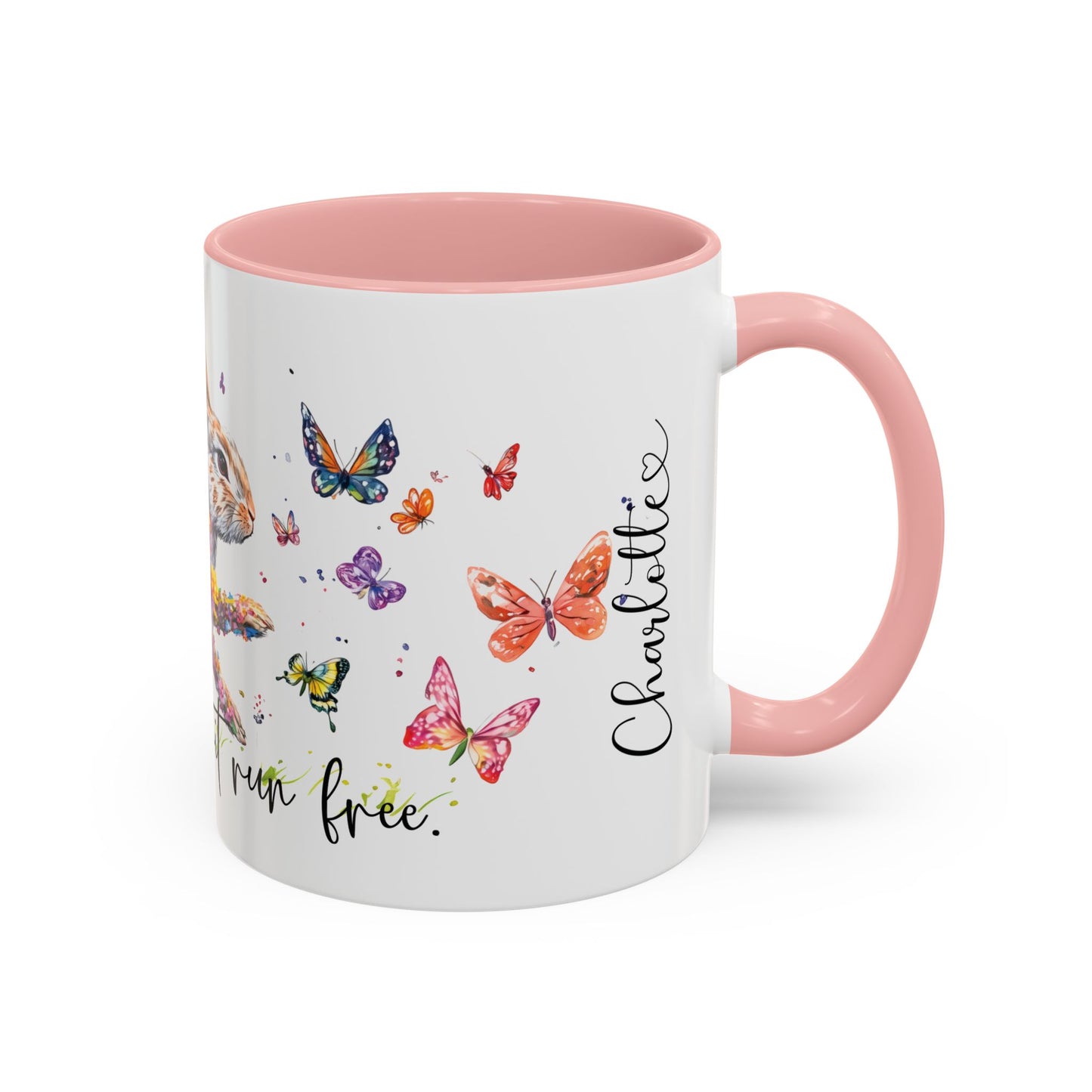 Rabbit "Let your spirit run free" Personalized Accent Mugs, 11oz