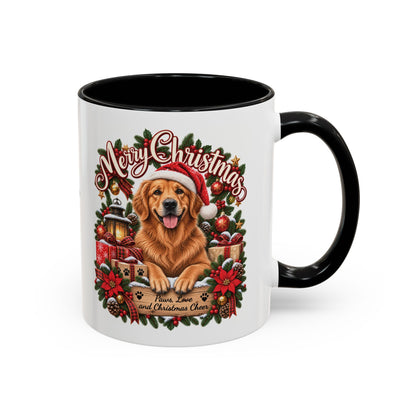 Golden Retriever Merry Christmas, personalised accent colour 11oz mug
