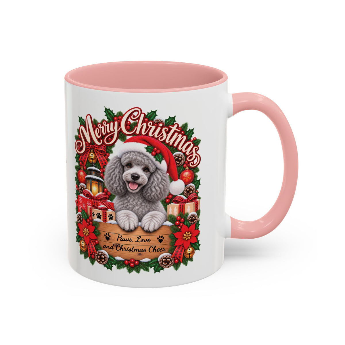 Poodle #4 Merry Christmas, personalised accent colour 11oz mug