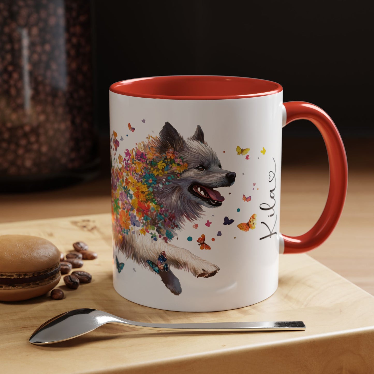 Keeshond #2 Personalized Accent Mugs, 11oz