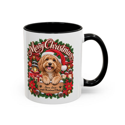 Golden Doodle Merry Christmas, personalised accent colour 11oz mug