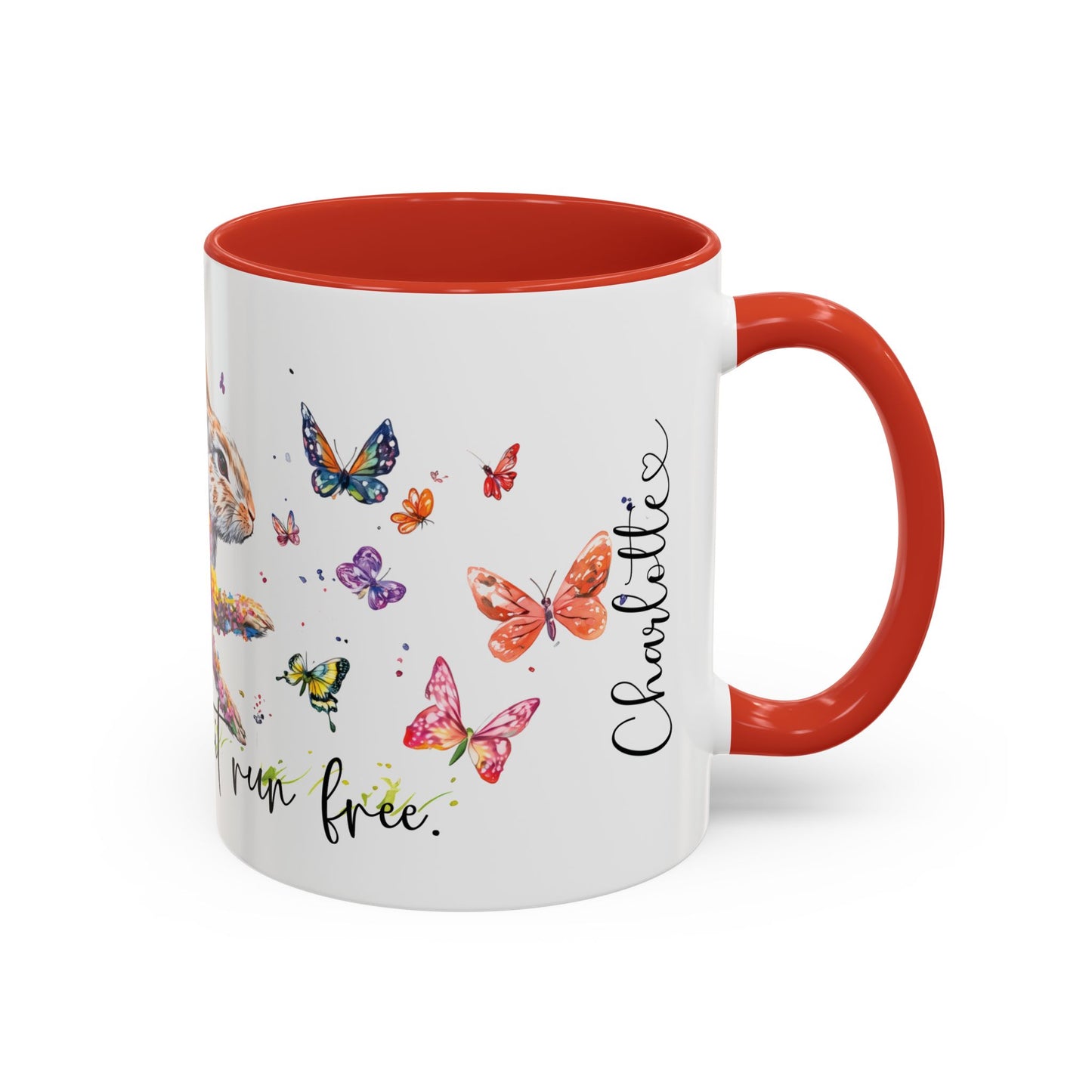 Rabbit "Let your spirit run free" Personalized Accent Mugs, 11oz