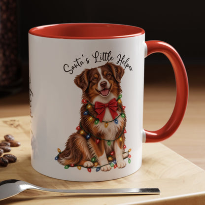 Australian Shepherd, Santa's little helper, personalised accent colour 11oz mug