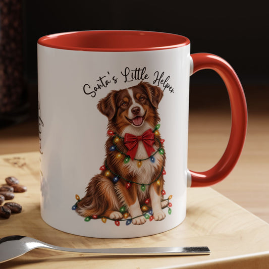 Australian Shepherd, Santa's little helper, personalised accent colour 11oz mug