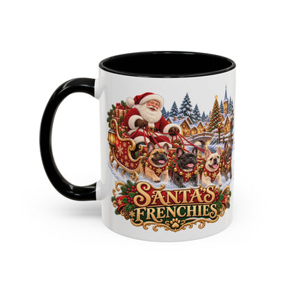 Santa's Frenchies, personalised accent colour 11oz mug
