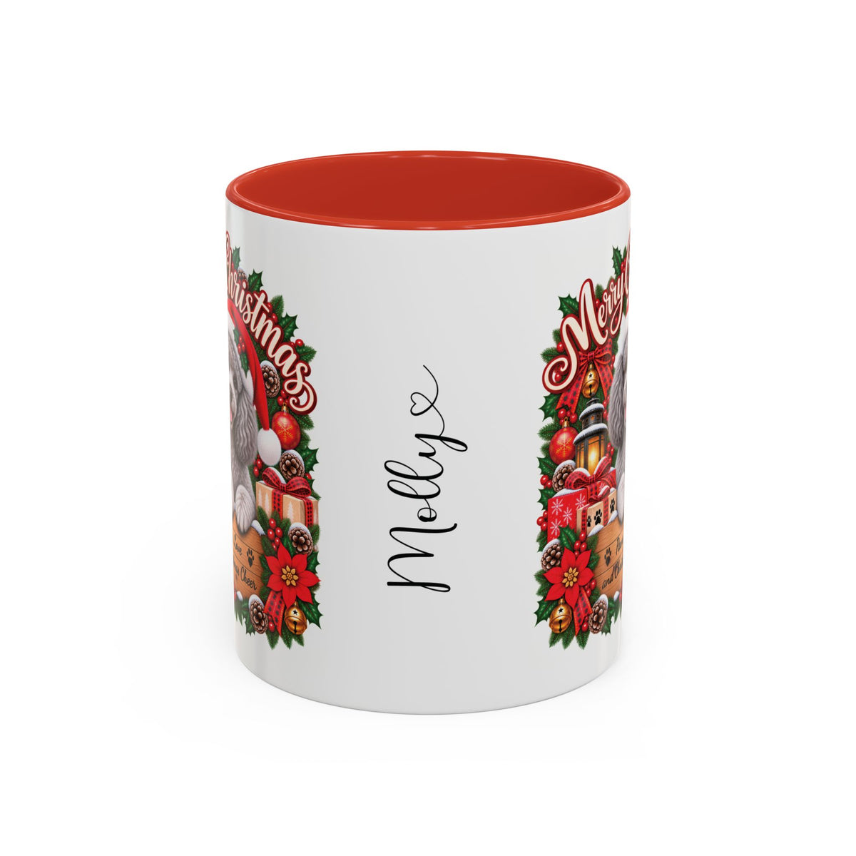 Poodle #4 Merry Christmas, personalised accent colour 11oz mug