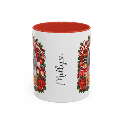Poodle #4 Merry Christmas, personalised accent colour 11oz mug