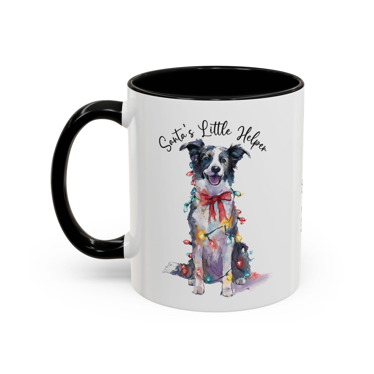 Border Collie, Santa's little helper, personalised accent colour 11oz mug