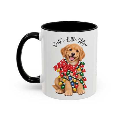 Golden Retriever, Santa's little helper, personalised accent colour 11oz mug