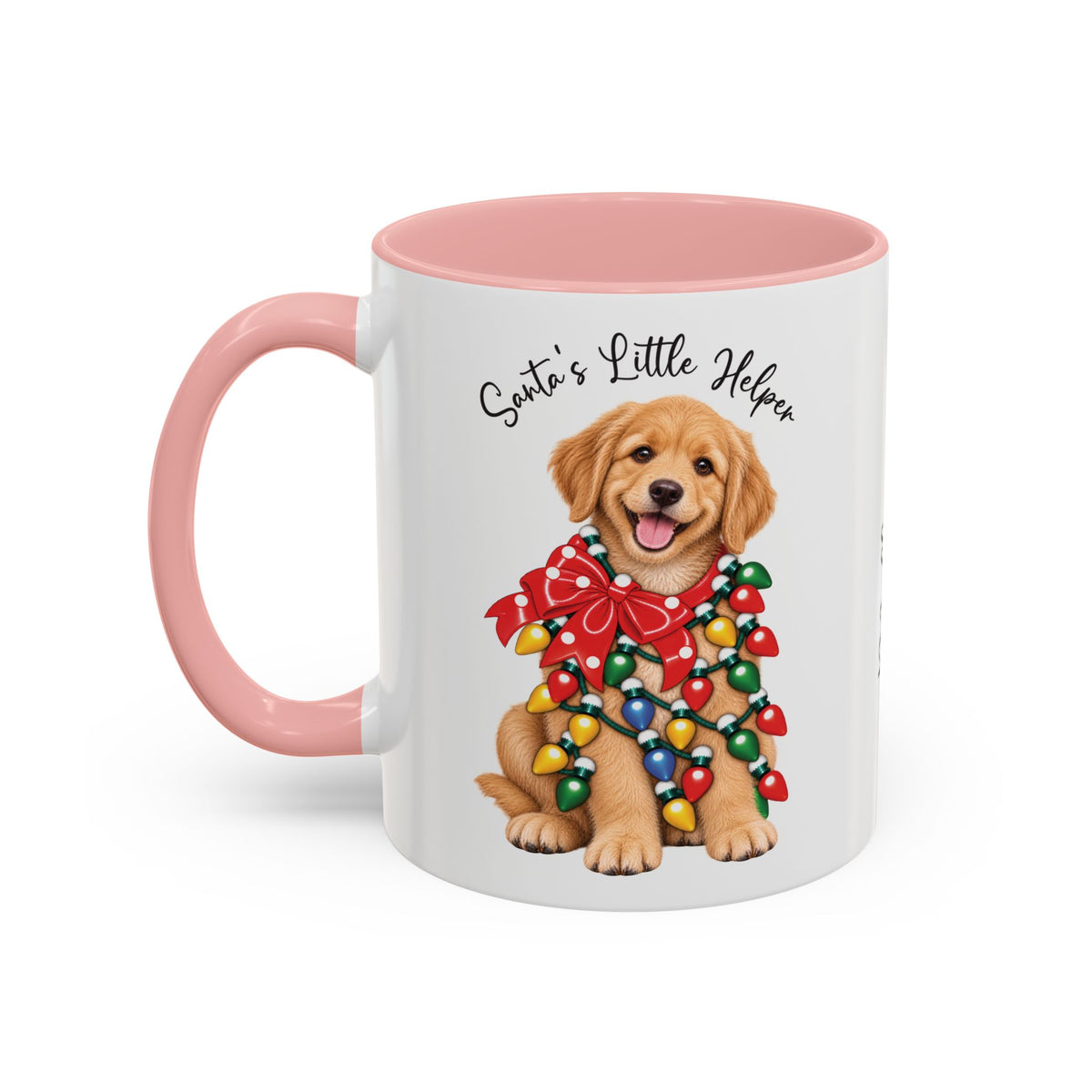 Golden Retriever, Santa's little helper, personalised accent colour 11oz mug