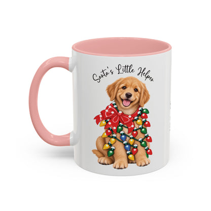 Golden Retriever, Santa's little helper, personalised accent colour 11oz mug