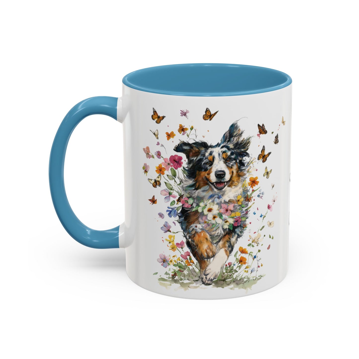 Australian Shepherd running Personalized Accent Mugs, 11oz