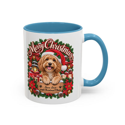 Golden Doodle Merry Christmas, personalised accent colour 11oz mug