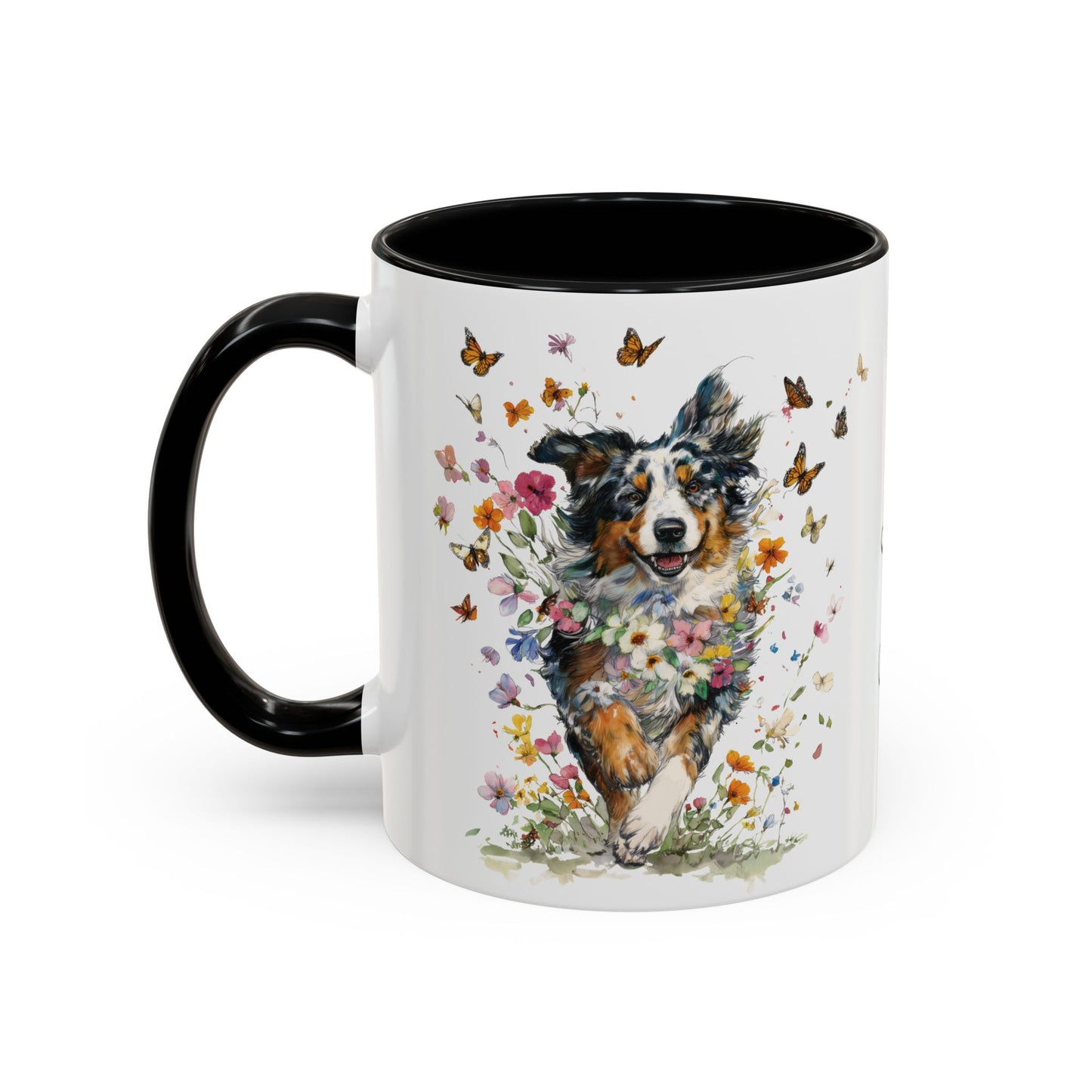 Australian Shepherd running Personalized Accent Mugs, 11oz