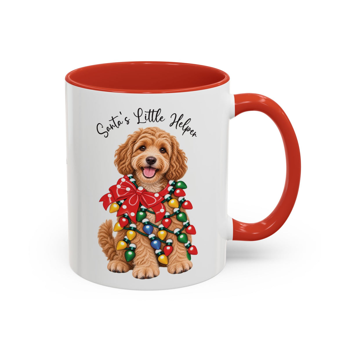 Labradoodle #1, Santa's little helper, personalised accent colour 11oz mug