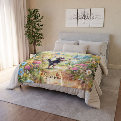 Bernese Mountain Dog Dancing Mystical Forest Personalised Blanket