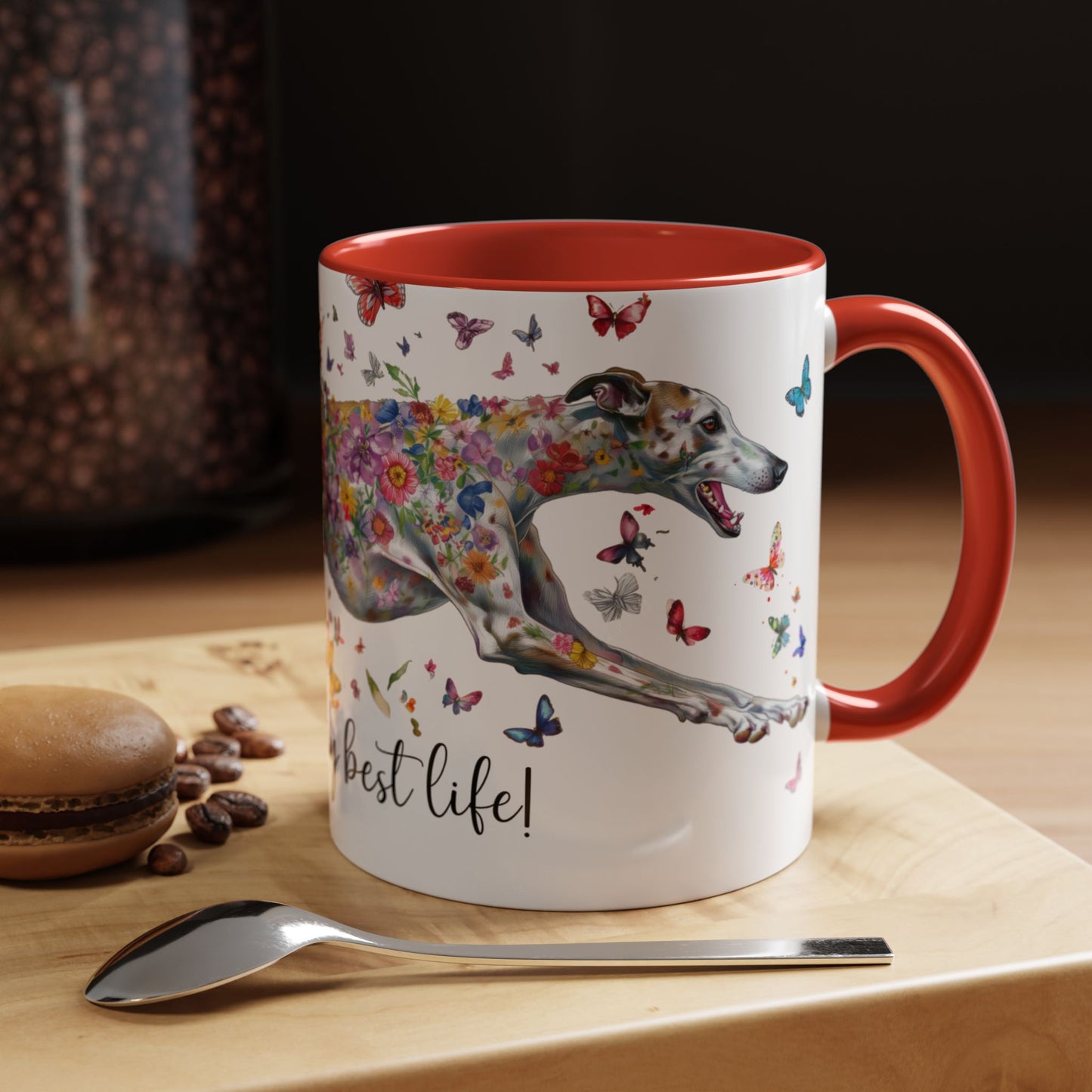 Greyhound #5 Living my best life, Accent Mugs, 11oz