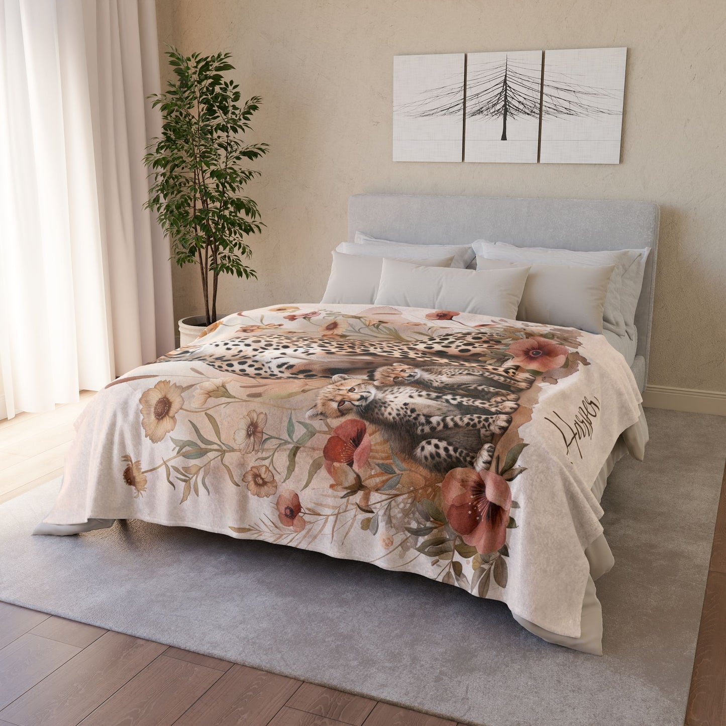 Cheetah with Cubs Personalised Soft Polyester Blanket
