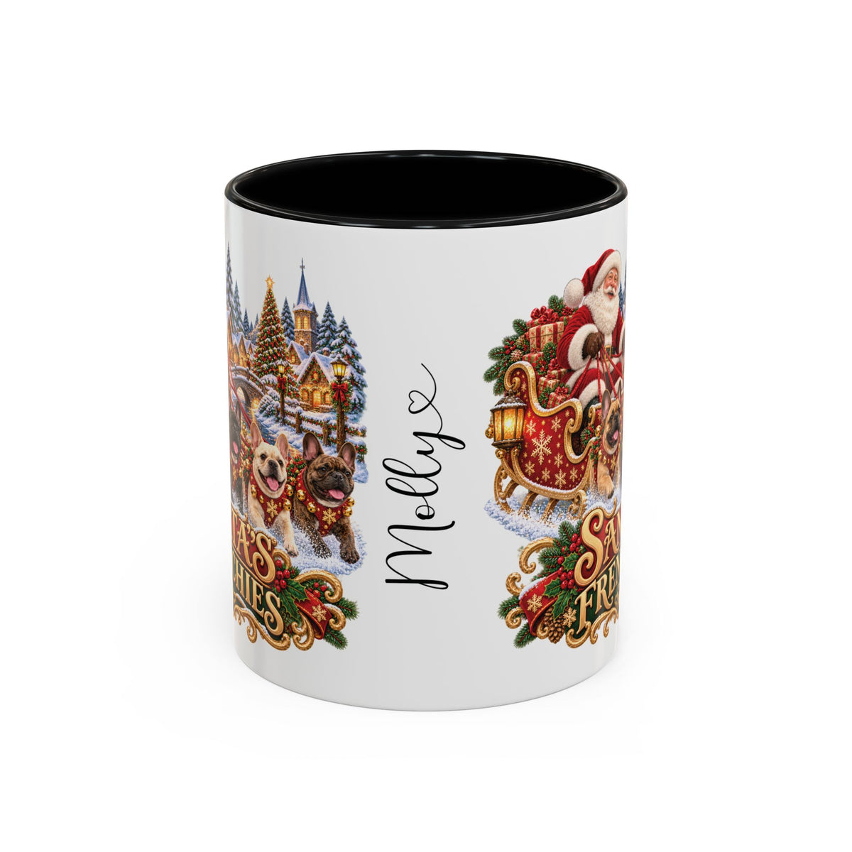 Santa's Frenchies, personalised accent colour 11oz mug