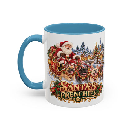Santa's Frenchies, personalised accent colour 11oz mug