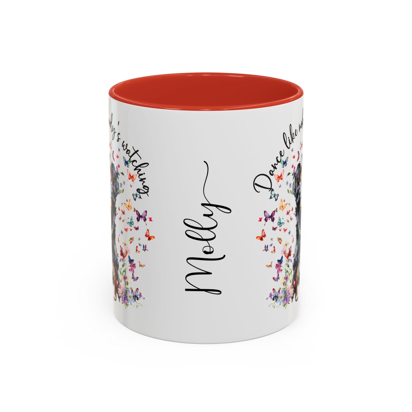Bernese Mountain Dog "Dance like nobody's watching" personalized colourful Mugs, 11oz