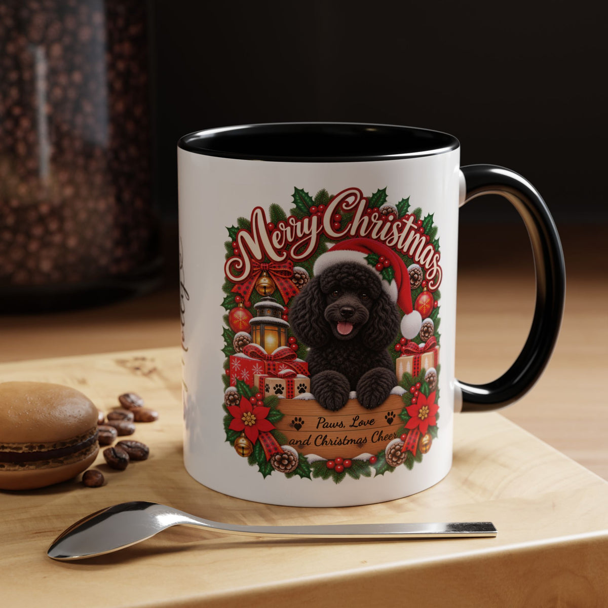 Poodle #2 Merry Christmas, personalised accent colour 11oz mug