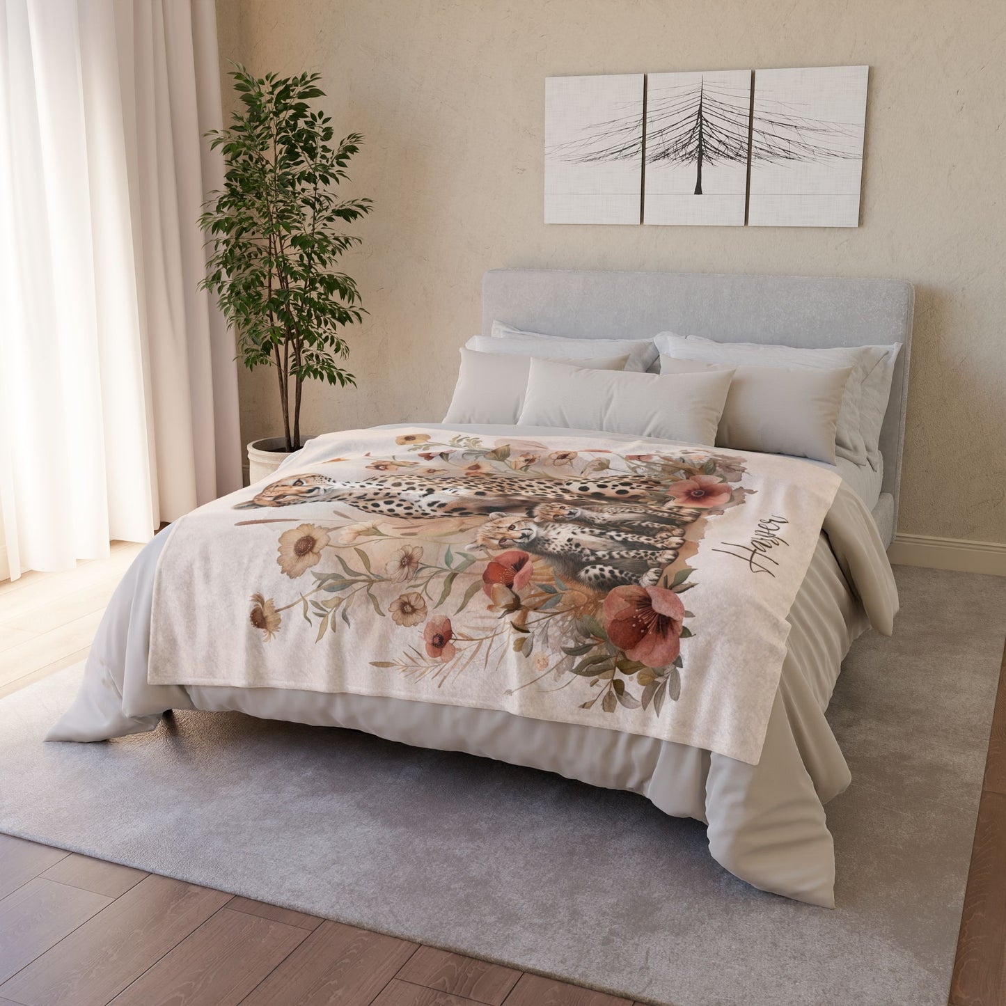 Cheetah with Cubs Personalised Soft Polyester Blanket