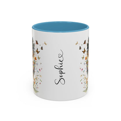 Australian Shepherd running Personalized Accent Mugs, 11oz