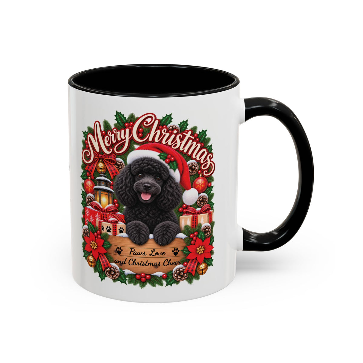 Poodle #2 Merry Christmas, personalised accent colour 11oz mug