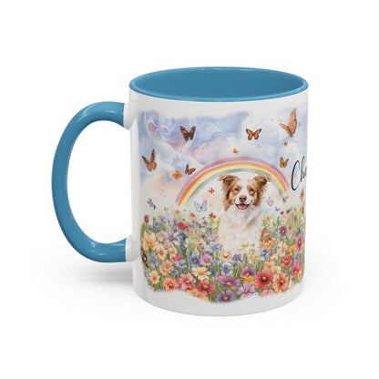 Border Collie, Red Merle Rainbow Personalized Accent Mugs, 11oz