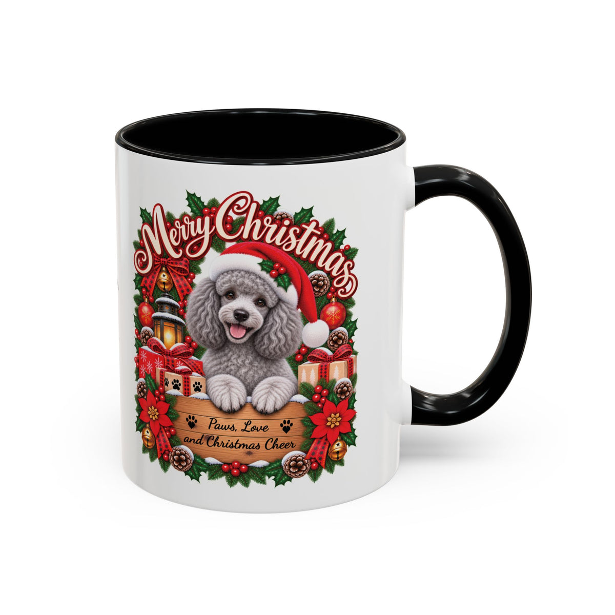 Poodle #4 Merry Christmas, personalised accent colour 11oz mug