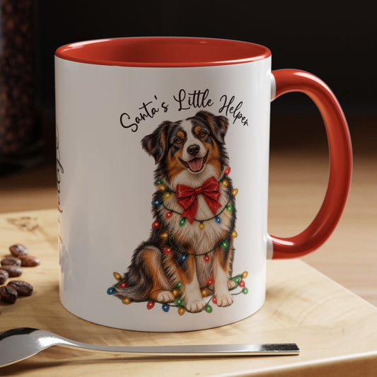 Australian Shepherd #4 Santa's little helper, personalised accent colour 11oz mug