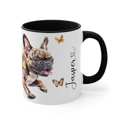 French Bulldog, Brindle running personalized colourful Mugs, 11oz