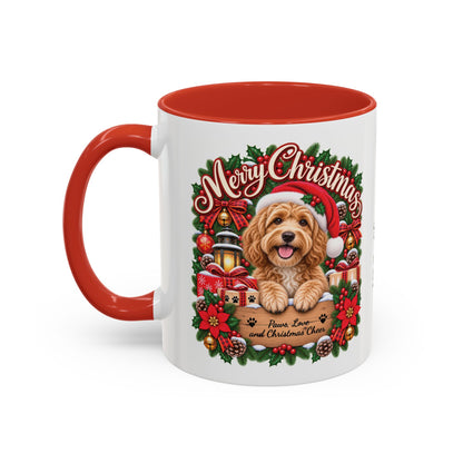Golden Doodle Merry Christmas, personalised accent colour 11oz mug