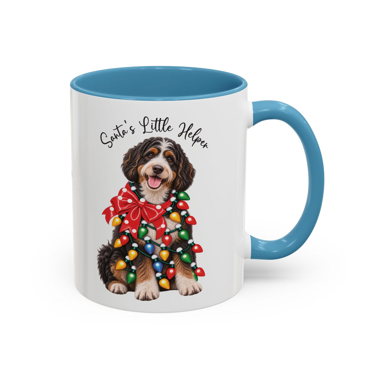 Bernadoodle Santa's little helper, personalised accent colour 11oz mug