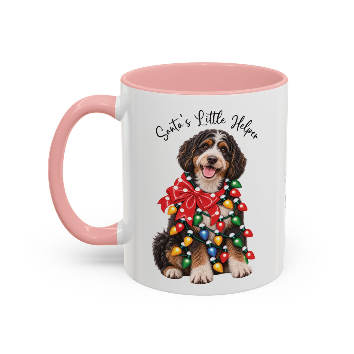 Bernadoodle Santa's little helper, personalised accent colour 11oz mug
